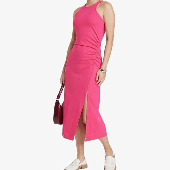 A new day pink sleeveless tank ruched ponte midi front slit dress - Picture 1 of 10